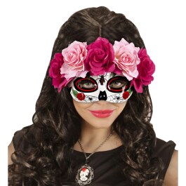 Augenmaske Sugar Skull La Catrina Maske mit Rosen pink-rot