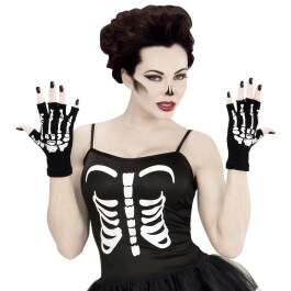 Fingerlose Skelett-Handschuhe Schwarz-Weiß