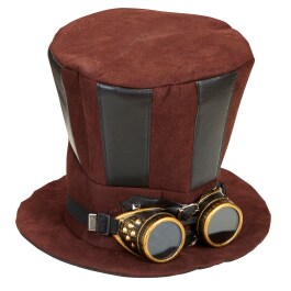 Hoher Steampunk-Hut mit Brille für Erwachsene Braun