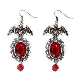 Extravagante Fledermaus-Ohrringe mit Schmuckstein Silber-Rot