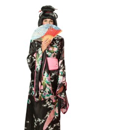 Schwarzer Kimono - Kostüm Geisha mit Blüten 46/48